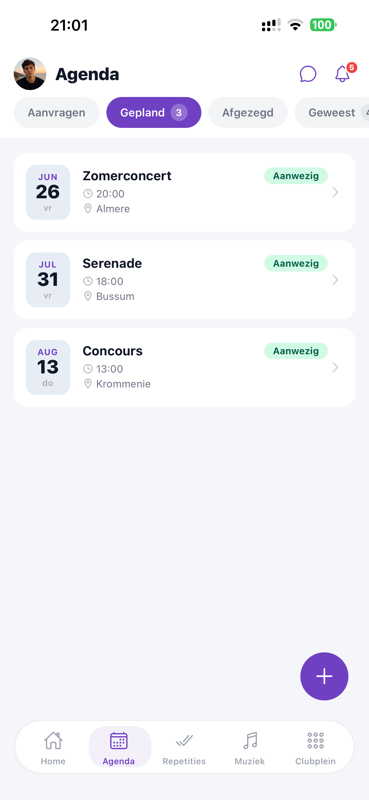 ZoppaBox app schermafbeelding — agenda met overzicht van alle optredens