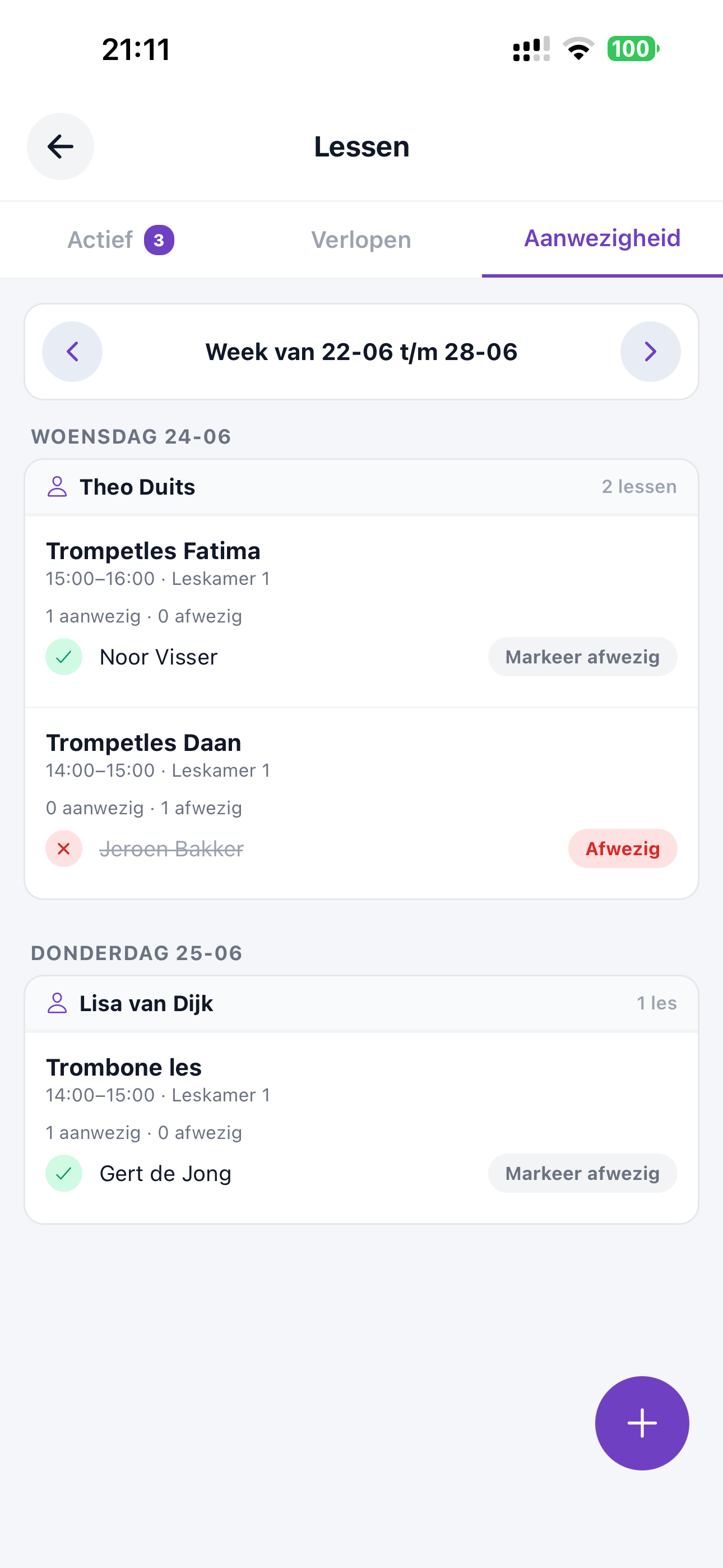 ZoppaBox app schermafbeelding — aanwezigheid bijhouden tijdens lessen