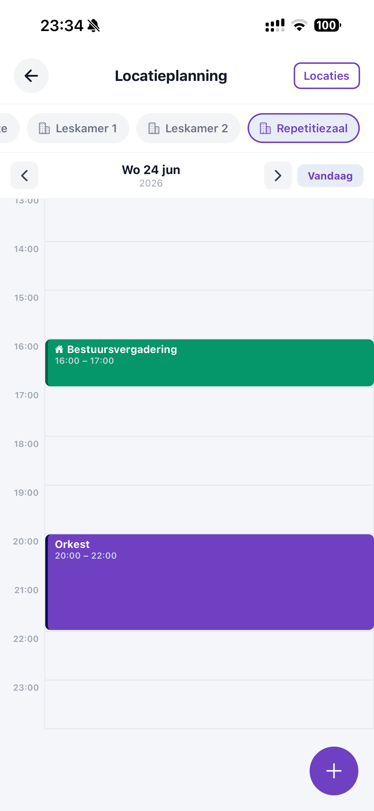 ZoppaBox app screenshot — daily schedule per location or room