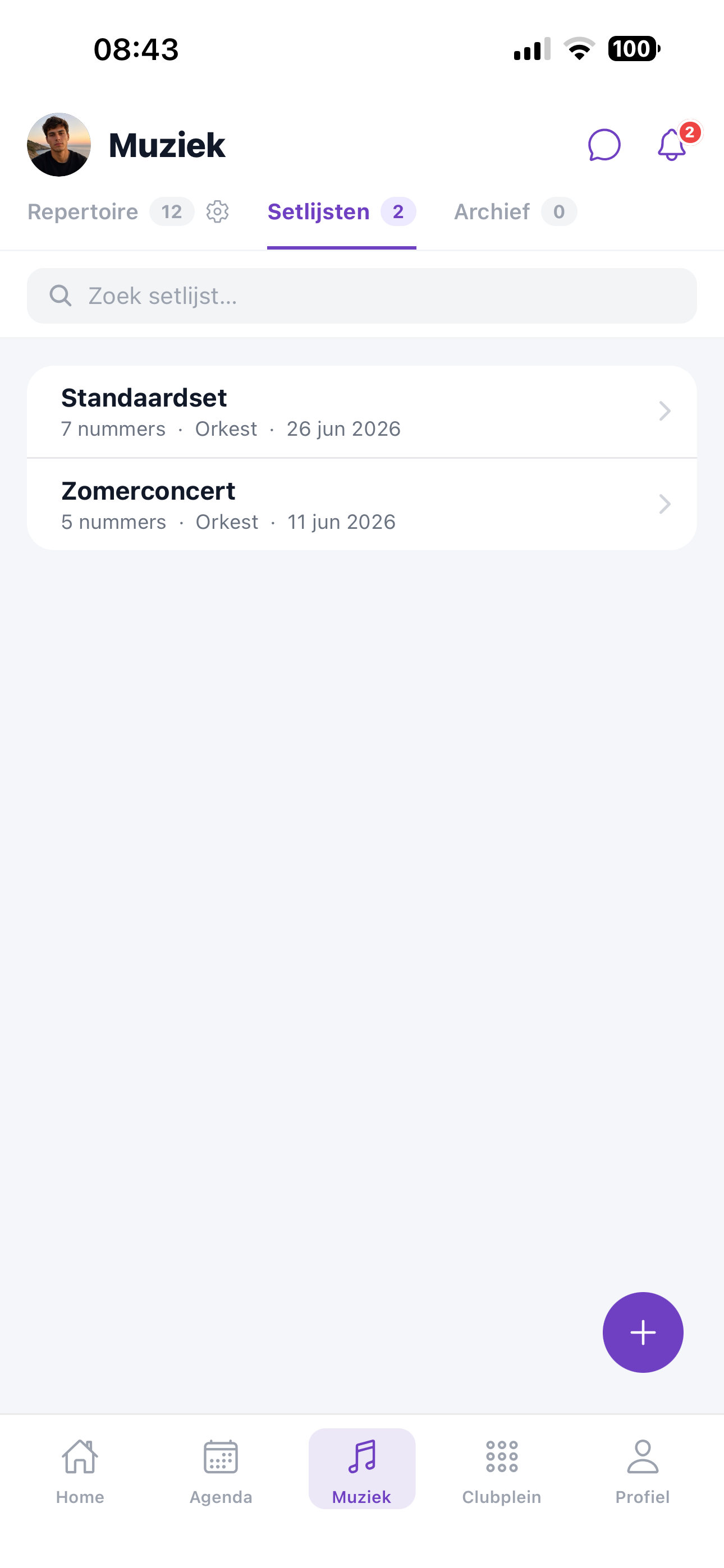 ZoppaBox app screenshot — composing set lists per group and concert