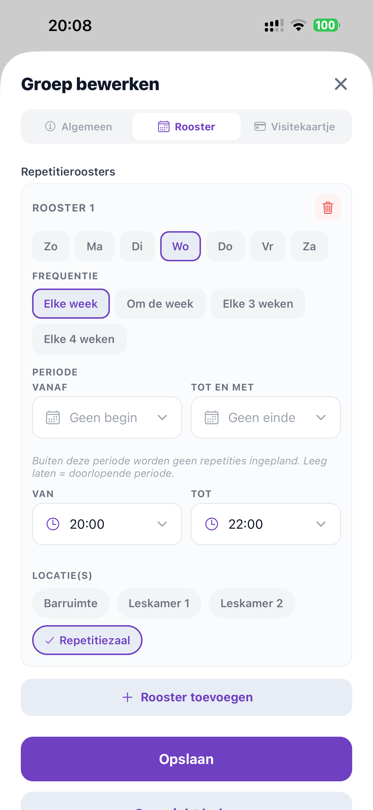 ZoppaBox app schermafbeelding — repetitierooster instellen
