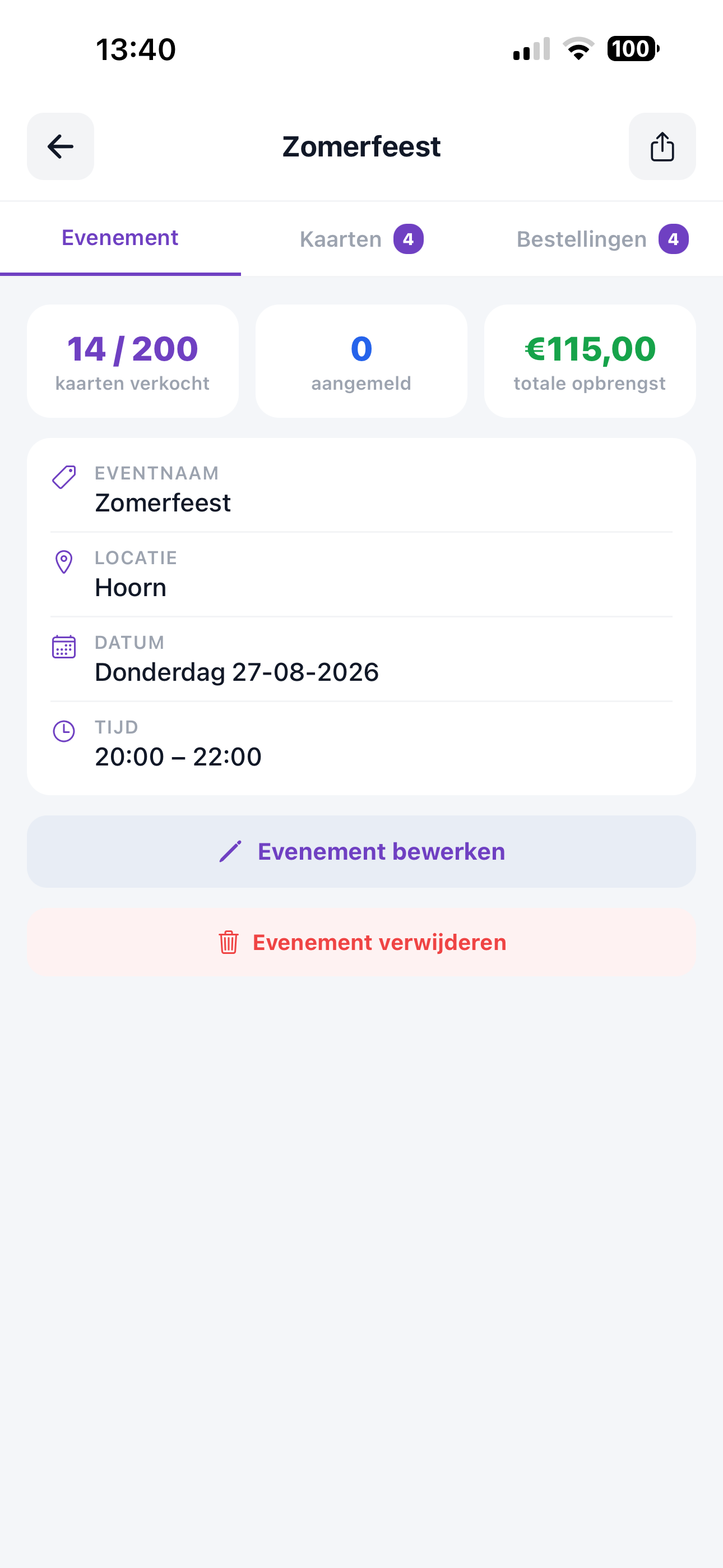 ZoppaBox app schermafbeelding — bestelling direct zichtbaar bij de vereniging