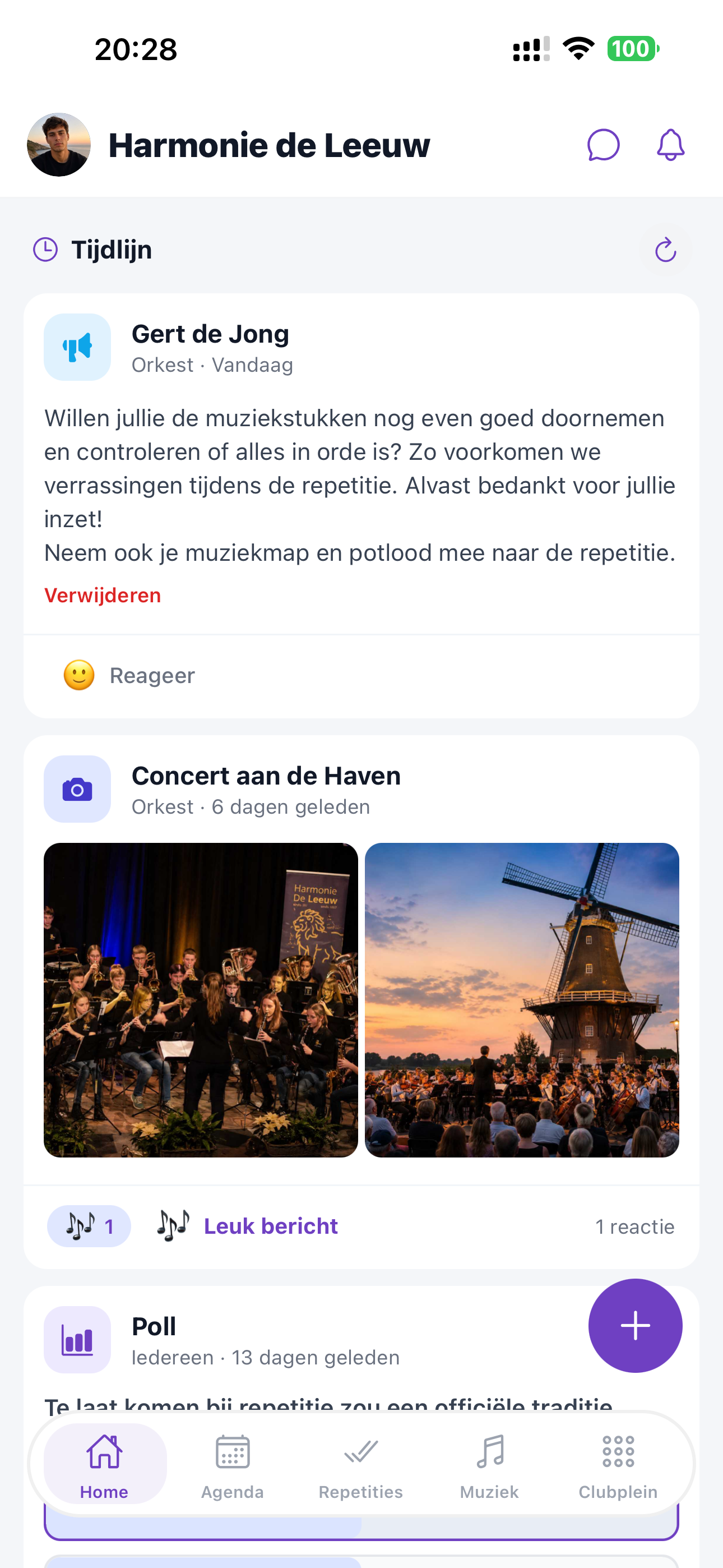 ZoppaBox app schermafbeelding — persoonlijke tijdlijn met nieuws en mededelingen