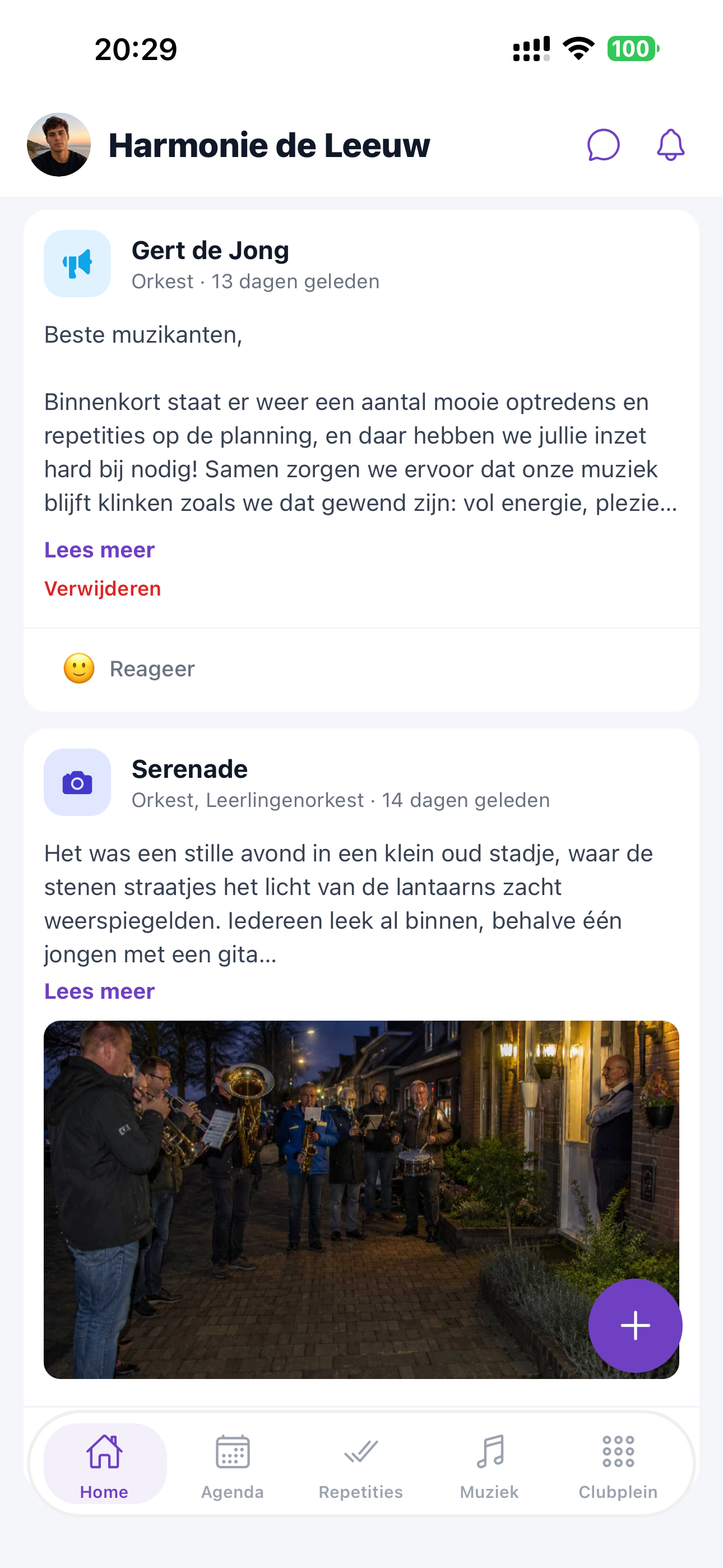 ZoppaBox app schermafbeelding — activiteiten en optredens in de tijdlijn
