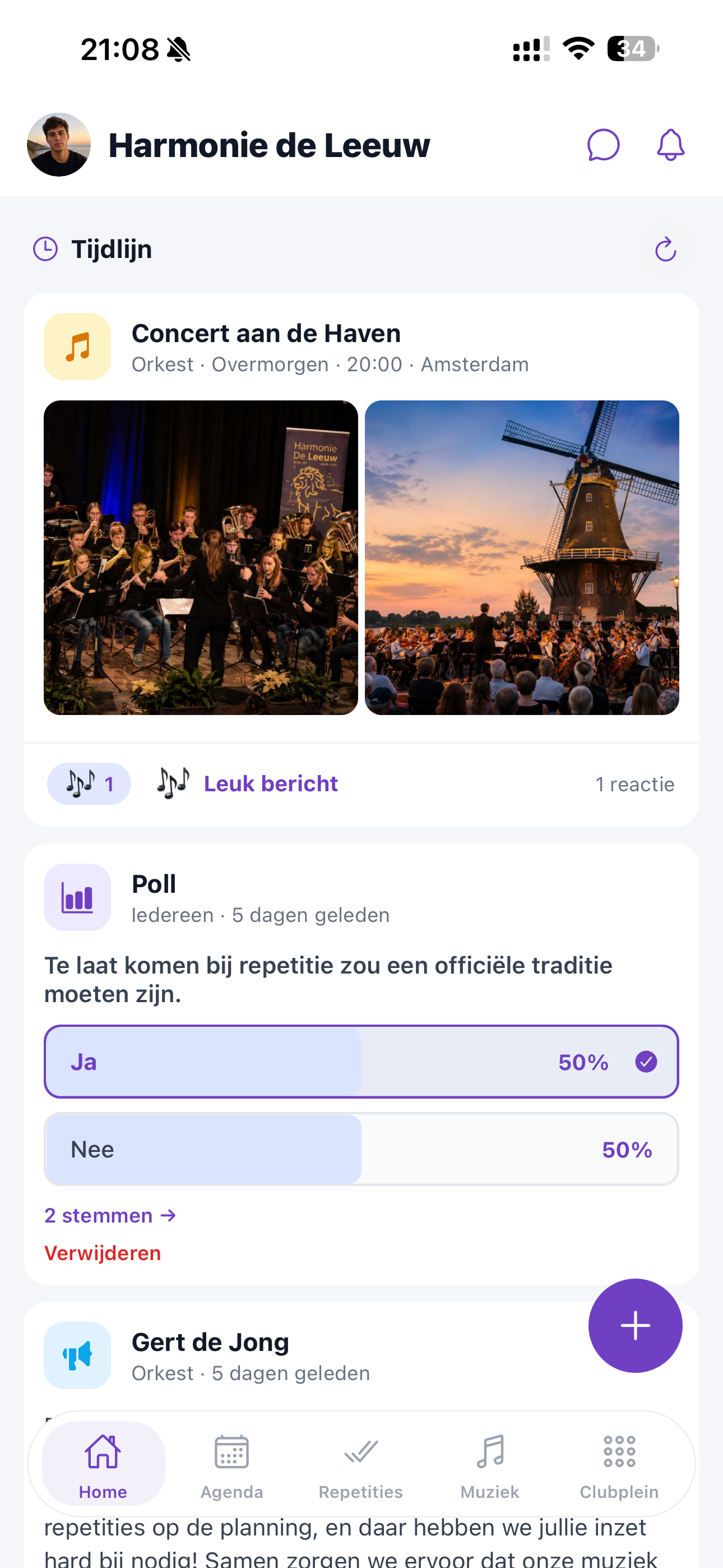 ZoppaBox app schermafbeelding — thuisscherm met optredens en tijdlijn